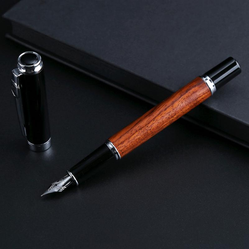 （1支）0.5mm金豪8802中細花梨木鋼筆