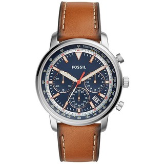 FOSSIL 視距儀 三眼多功能計時腕錶 飛行錶 真皮錶帶 男錶 中性錶 防水 漸層咖啡x藍色 FS5414