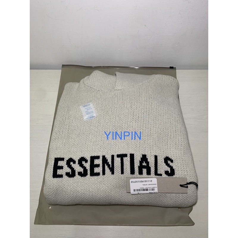 現貨 Essentials FOG 灰白色OATMEAL Off-White Knit Logo Hoodie 針織帽T