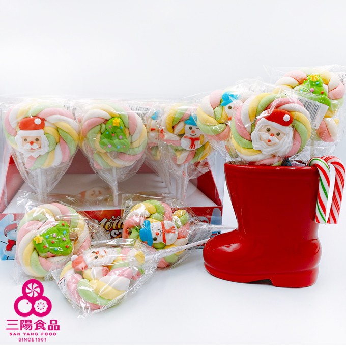 【三陽食品】聖誕棉花圈棒糖(18支) 聖誕節糖果 禮物 棉花糖 蝦皮代開發票