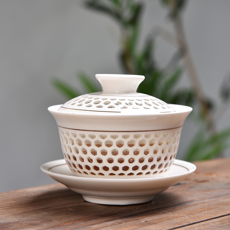 蓋碗茶杯茶碗玲瓏鏤空青花瓷泡茶碗陶瓷白瓷三才碗手抓壺 蝦皮購物
