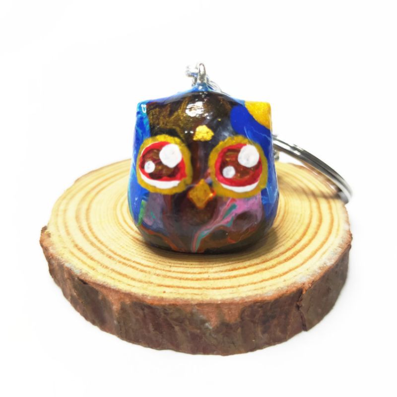 貓頭鷹 能量校準鑰匙圈（Q0013）彩繪 貓頭鷹 禮物 手作 手工藝品藝術 能量平衡