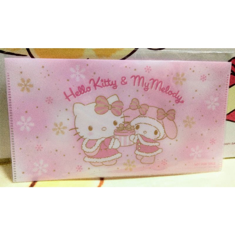 Kitty&amp;Melody 凱蒂貓&amp;美樂蒂 聖誕雪花版口罩套 小文件夾 資料夾 三麗鷗正版 全新現貨