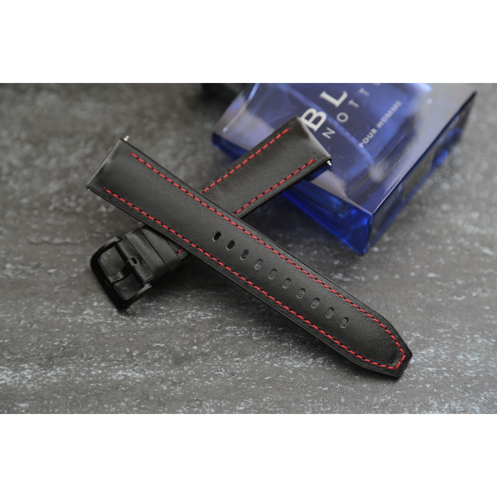 黑色+紅色縫線 22mm or 20mm 薄型複合式智慧錶紳士錶代用錶帶 附快拆彈簧棒 三星 華為 蘋果 小米 防水錶帶
