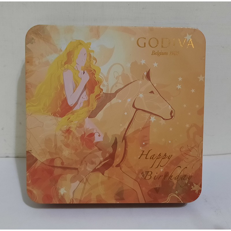 GODIVA 方形空鐵盒/收納盒/置物盒(Happy Birthday)