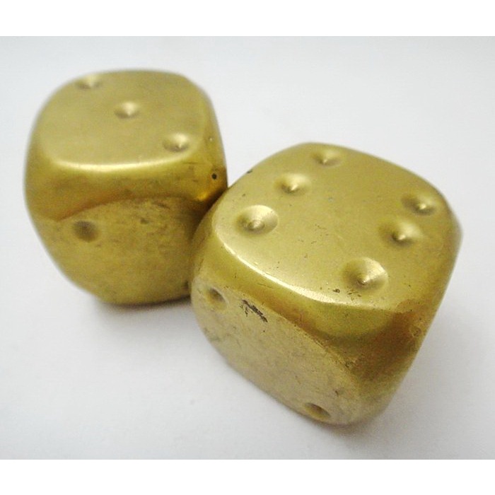 【拾年之路】 英國製古董黃銅骰子,二個一標(紙鎮,擺設,賭具)(免運)