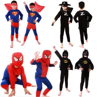 蜘蛛俠蝙蝠俠萬聖節角色扮演服裝上衣褲子兒童男孩 3 件套服裝