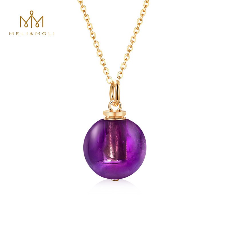天然紫水晶球香薰氛吊墜飾精油香水隨身瓶項鍊招貴人