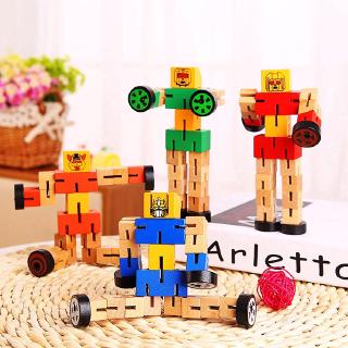 Diy木製變形汽車機器人兒童益智玩具創意