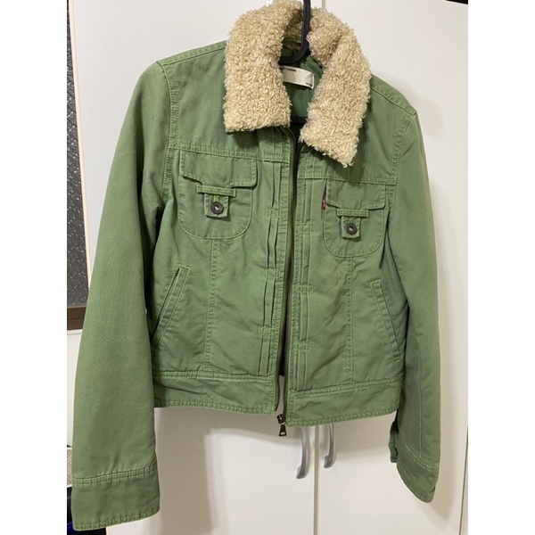 LEVI’S 毛毛領綠色短版外套