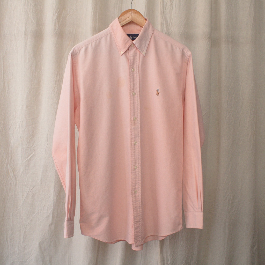 《白木11》 🇺🇸 90s Polo Ralph Lauren shirt 美國 粉紅 扣領 牛津 長袖 襯衫