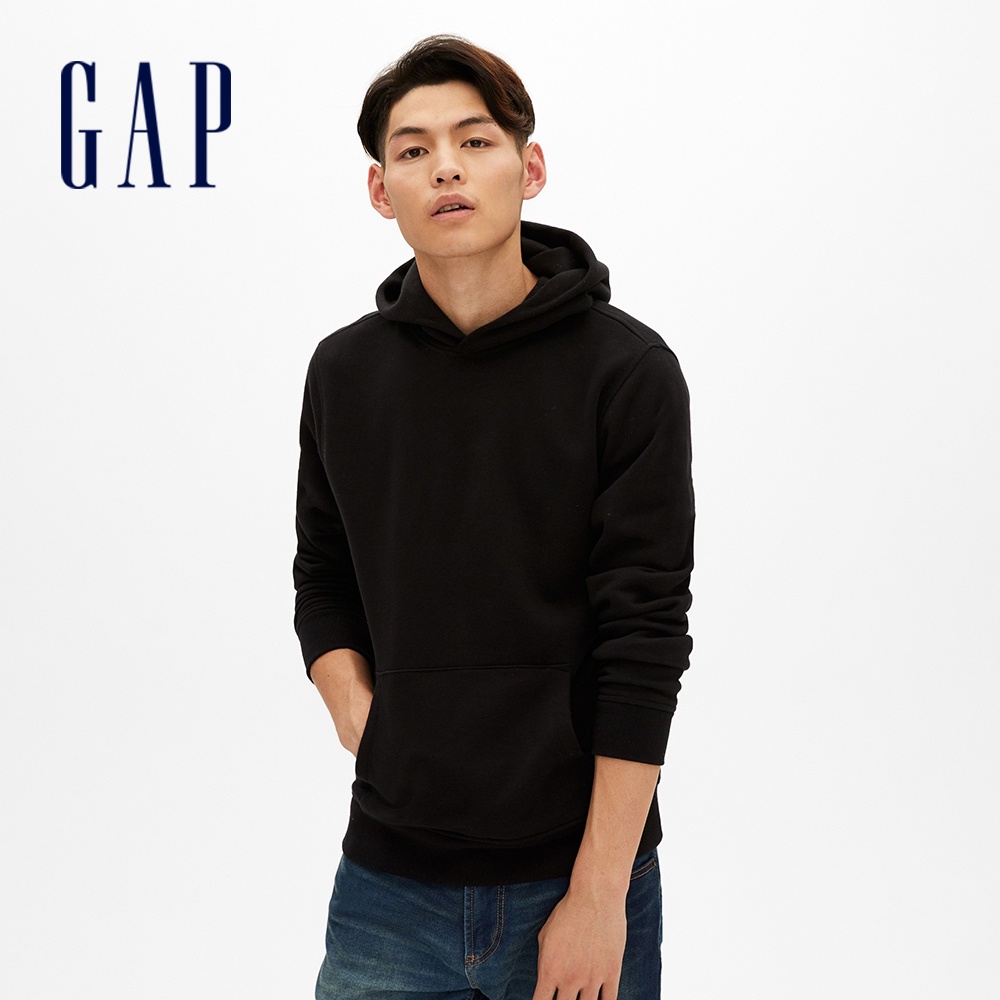 Gap 男裝 柔軟復古帽T-純正黑(488114)