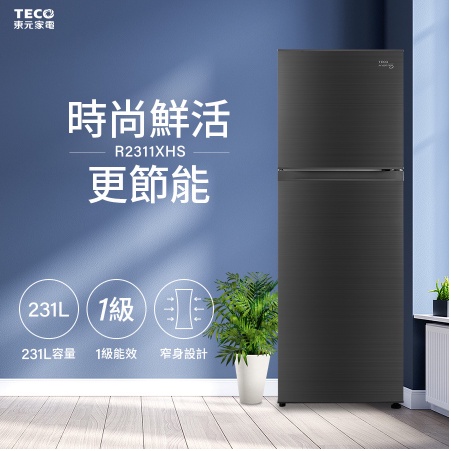 東元TECO 美極窄 雙冷流極保鮮 231公升變頻一級雙門冰箱 R2311XHS