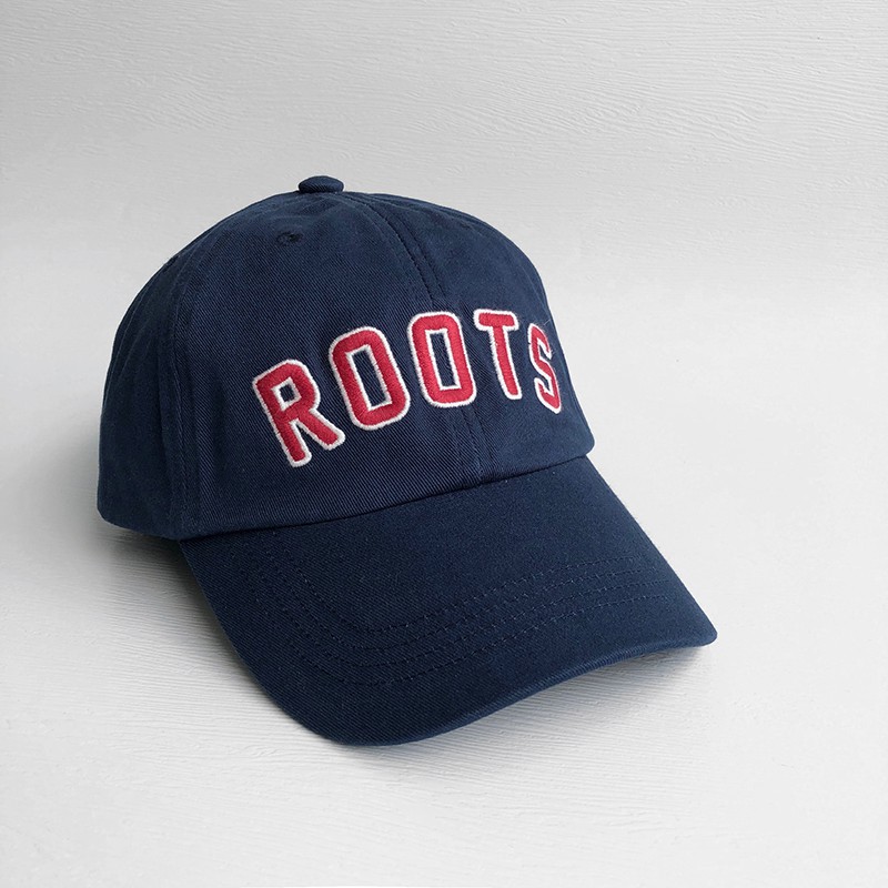 美國百分百【全新真品】ROOTS 經典學院 棒球帽 海貍 帽子 logo 專櫃配件 男帽 深藍色 AE08