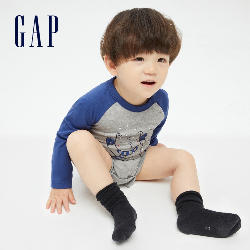 Gap 嬰兒裝 長袖包屁衣 布萊納系列-灰色(771605)