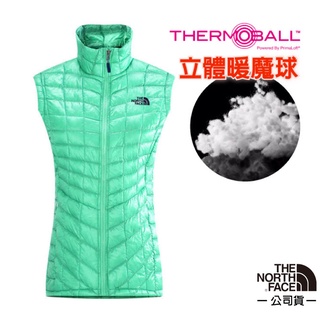 【美國 The North Face】女 ThermoBall 輕量暖魔球防風保暖科技羽絨背心/CUD6-BDM 浪花綠