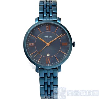FOSSIL ES4094手錶 薄型羅馬時尚 金屬深藍 日期 女錶【錶飾精品】