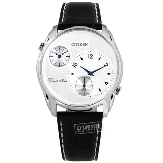 CITIZEN / 簡約商務 雙時間顯示 日本機芯 壓紋小牛皮手錶 銀x黑 / AO3030-24A / 44mm
