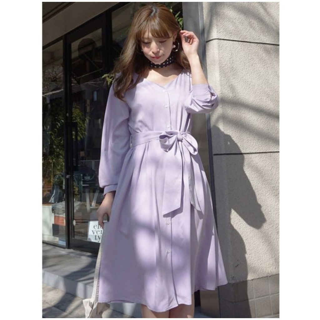 日本貴牌mercuryduo 淺薰衣草紫長䄂連身洋裝長袖ワンピース 蝦皮購物