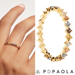 PD PAOLA 西班牙時尚潮牌 五色彩寶戒指 優雅多墜款 925純銀鑲18K金 SAGE