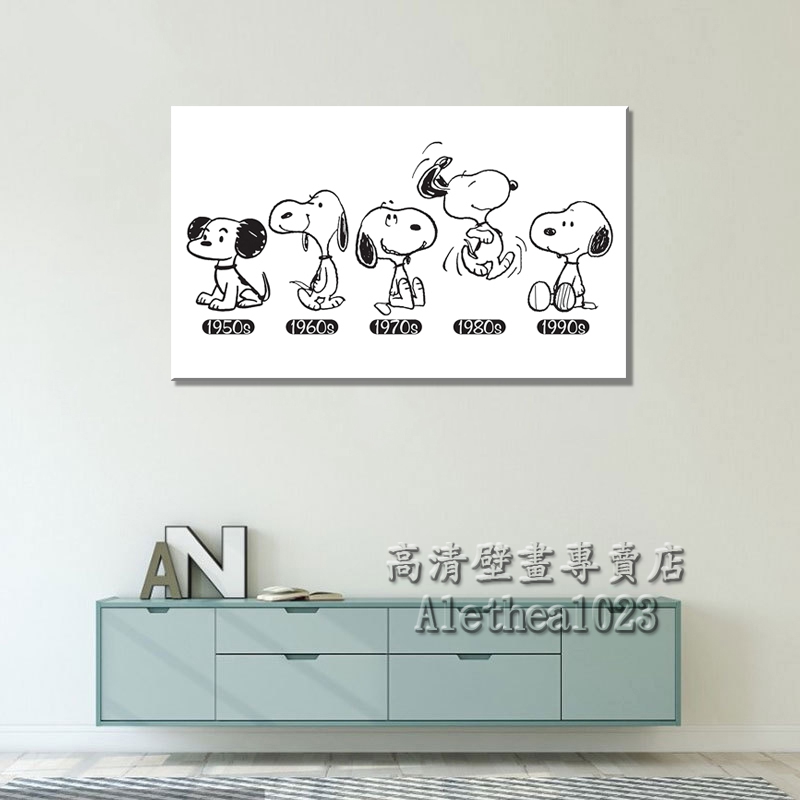 實木框畫 Snoopy 史努比 可愛 黑白色系 卡通動漫海報裝飾畫 居家裝飾 客廳掛畫 兒童房壁貼壁畫 生日禮物 無框畫