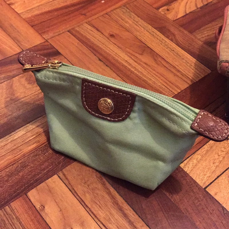 Longchamp 粉綠色經典款零錢包 金色拉鍊 （保證真品）