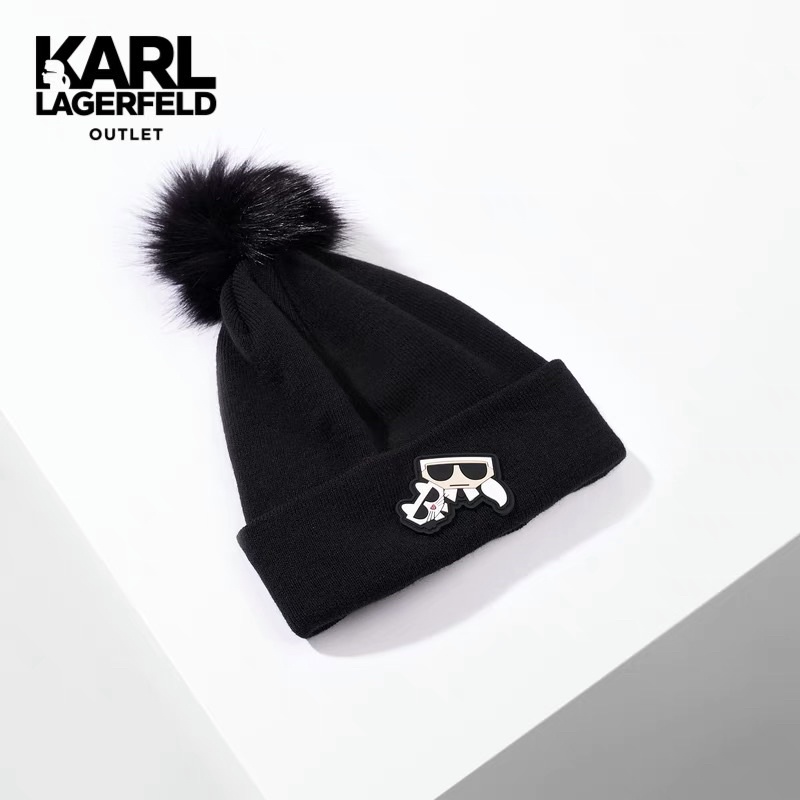 美國正品Karl lagerfeld 老佛爺卡爾拉格斐  毛帽 羊毛帽 bobble beanie