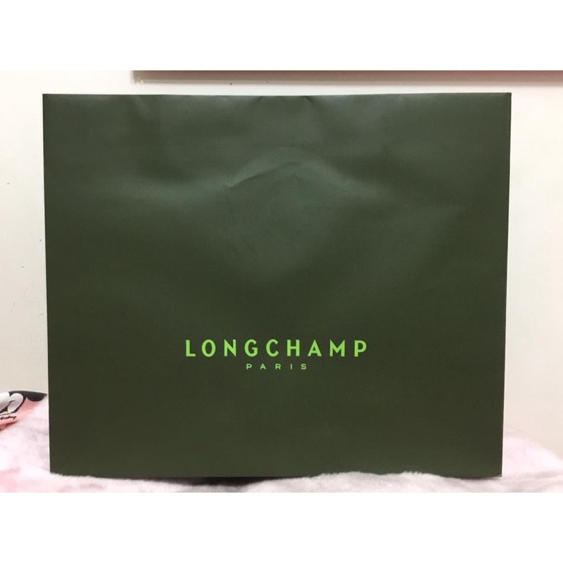 LONGCHAMP - 綠色簡約 LOGO 大紙袋/手提袋 ( 42x35x13 )