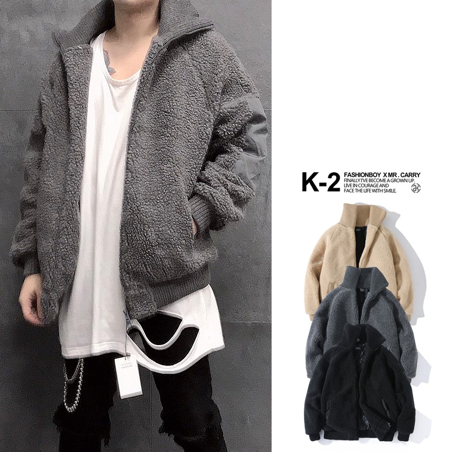【K-2】高領 熊熊 厚外套 毛毛 鋪棉 韓國 短板 黑色毛衣 情侶 厚外套 外套