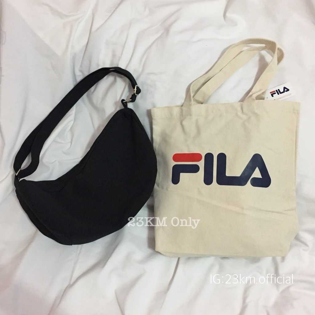 23公里 Fila 米色 手提袋 托特包 手提包 帆布袋 提袋 袋子 包 側背包 韓妞 韓系 chic 卡其 腰包 素