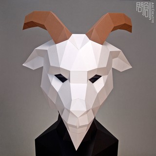問創設計 DIY手作3D紙模型 禮物 面具 頭套 面具系列-山羊面具