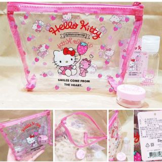 牛牛ㄉ媽*台灣正版授權商品㊣Hello Kitty旅行盥洗包 空瓶 空盒 化妝包 凱蒂貓收納包 船形透明粉紅色草莓款