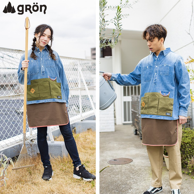 【日本直送】日本戶外品牌 gron 多口袋機能性牛仔工作圍裙 長袖襯衫（M）S510 Paranoid