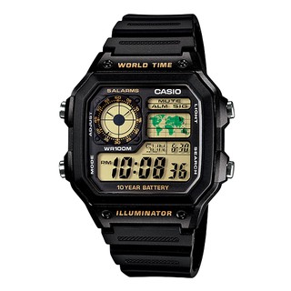 CASIO 卡西歐 世界地圖 軍用 電子 手錶(AE-1200WH-1B) 十年電池