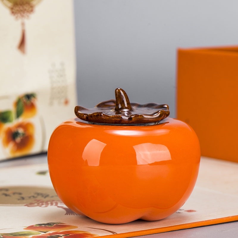 仿生柿子 陶瓷密封罐茶葉罐 禮品 如意茶葉罐 茶具 喜糖罐