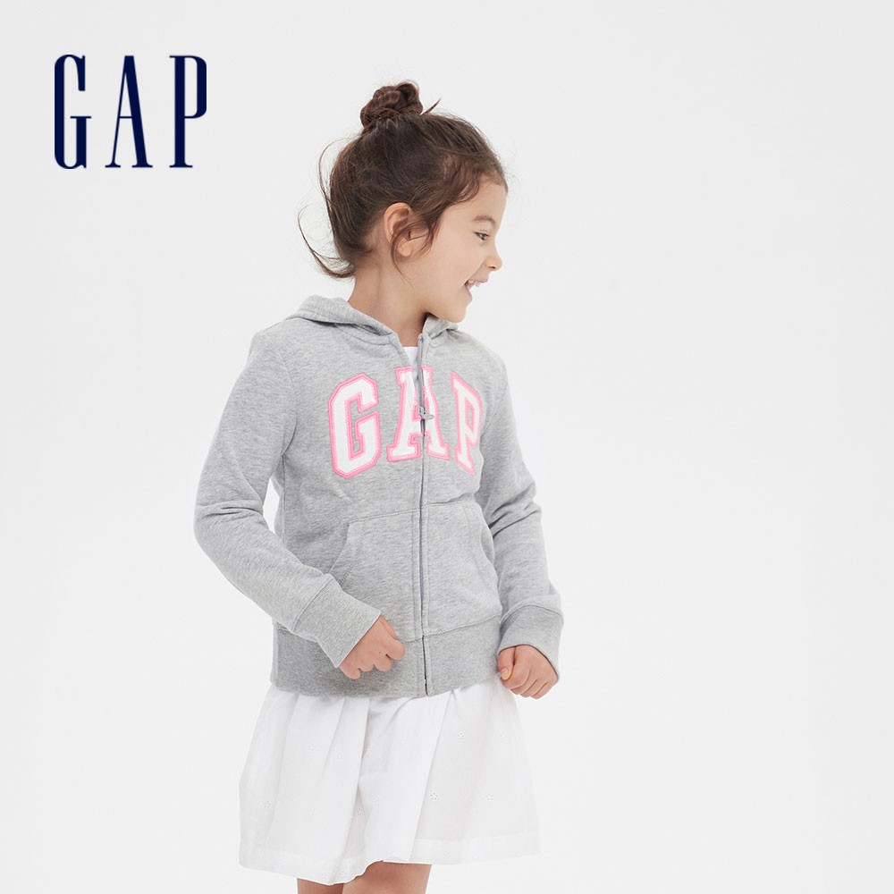 Gap 女童裝 Logo連帽外套 碳素軟磨法式圈織系列-石楠灰(567747)
