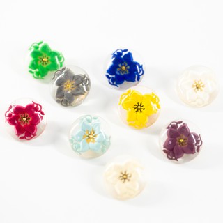 Top1熱銷日系透明多色花朵飾品配件鈕扣（雙）