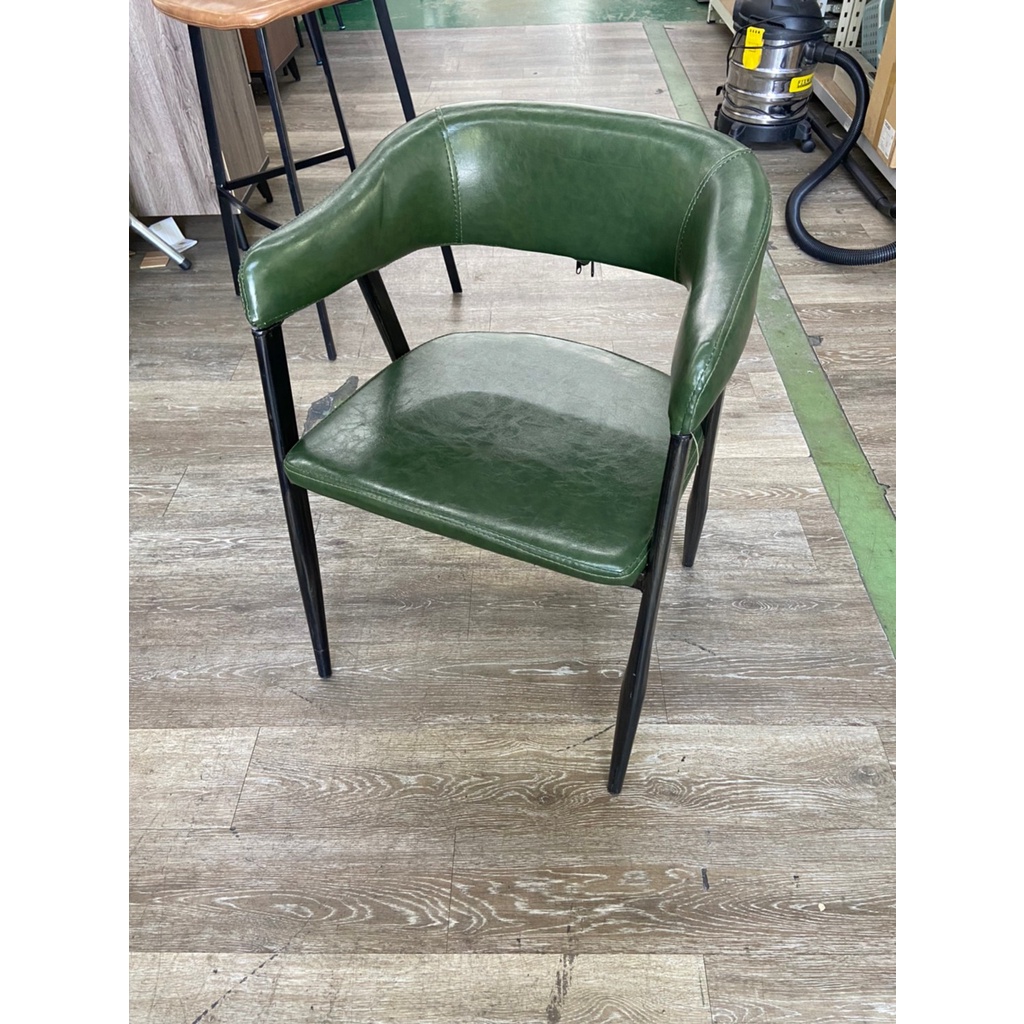 吉田二手傢俱❤綠色復刻皮商業椅 餐椅 咖啡椅 單人椅 靠背椅 休閒椅 美甲椅 工業風