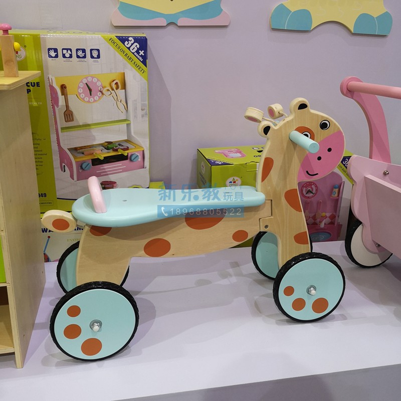 兒童玩具❇小鹿助力車幼兒園早教兒童學步車卡通造型可愛小車木質玩具車YX11