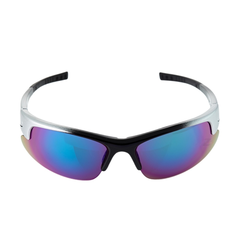 【Z-POLS】帥氣運動型質感黑銀漸層框搭配七彩電鍍鏡面帥氣運動太陽眼鏡 抗紫外線UV400 可配度數設計