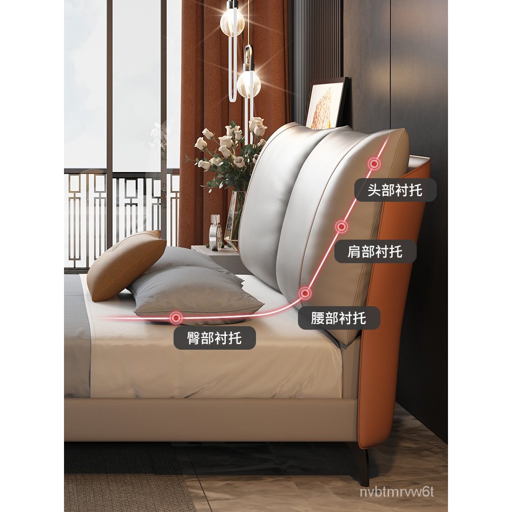 【直銷·免運】-頂冠羽絨真皮床架現代簡約雙人床軟包床1.8米主臥小戶型ins網紅床-家具