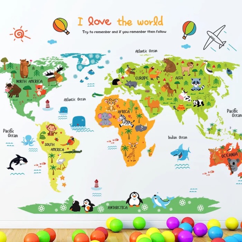 M任兩件390元 世界地圖兒童世界觀全球視野早教培養玩具房牆紙壁貼