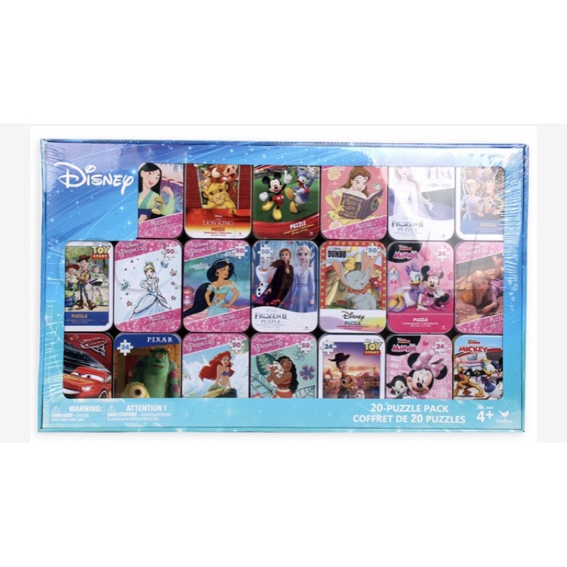 MissDuo現貨 韓國代購正品 COSTCO Disney 經典卡通 公主 鐵盒 拼圖  一盒20入玩具
