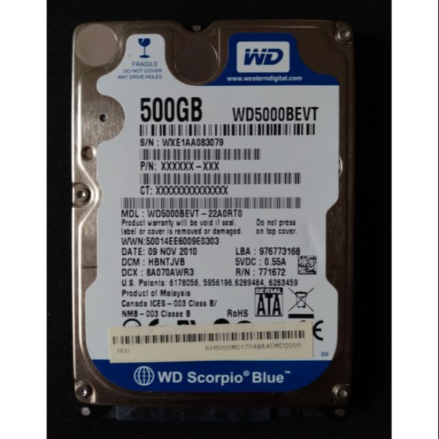 500GB WD WD5000BEVT 故障