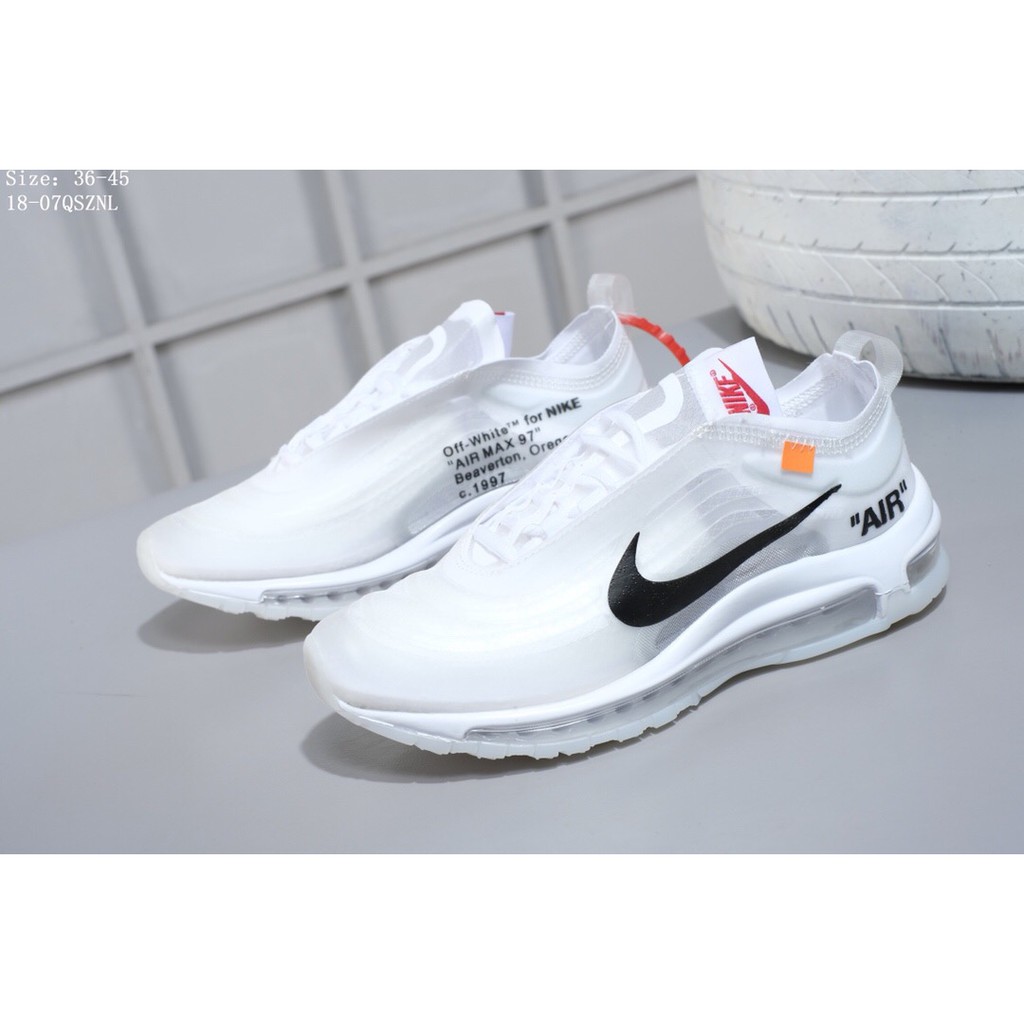 Off White Nike Air Max 97 耐克聯名款透明網紗全掌氣墊減震透氣跑步鞋 白黑橘 蝦皮購物