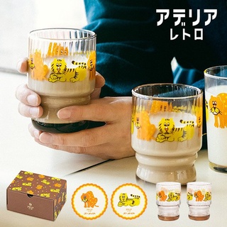 (現貨)日本製 日本 ADERIA 復古 動物 老虎 豹 玻璃水杯 2入一組 玻璃杯 水杯 果汁杯 飲料杯 禮盒組