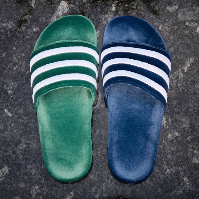 代購 adidas originals 拖鞋 adilette Striped velvet 藍綠毛巾布配色UK6-12