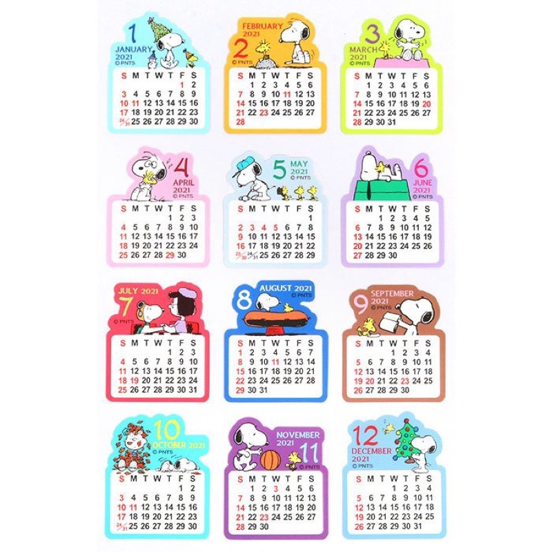 日本 2021 史努比 Snoopy 行事曆 日曆 月曆貼紙 三麗鷗 sanrio 手帳本貼紙