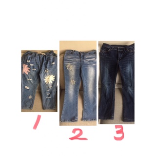 二手 牛仔褲 刷破 中長褲 釘珠 刺繡 T&M 刷白 5th Street 低腰 小喇叭 彈性伸縮 修身牛仔褲
