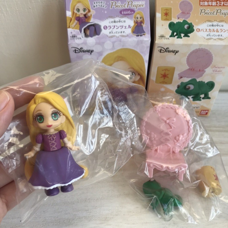 2盒一組💜Disney Pricot Poupee 迪士尼公主 可動人物 長髮公主  樂佩 萬代食玩盒玩 變色龍 帕斯卡
